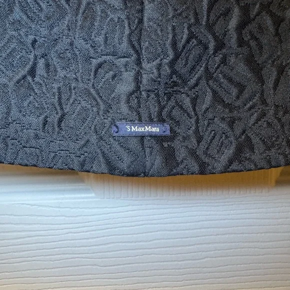 'S MaxMara Modern Brocade Jacquard Shift Little Black Dress with Sleeves Size 4 - Picture 3 of 9